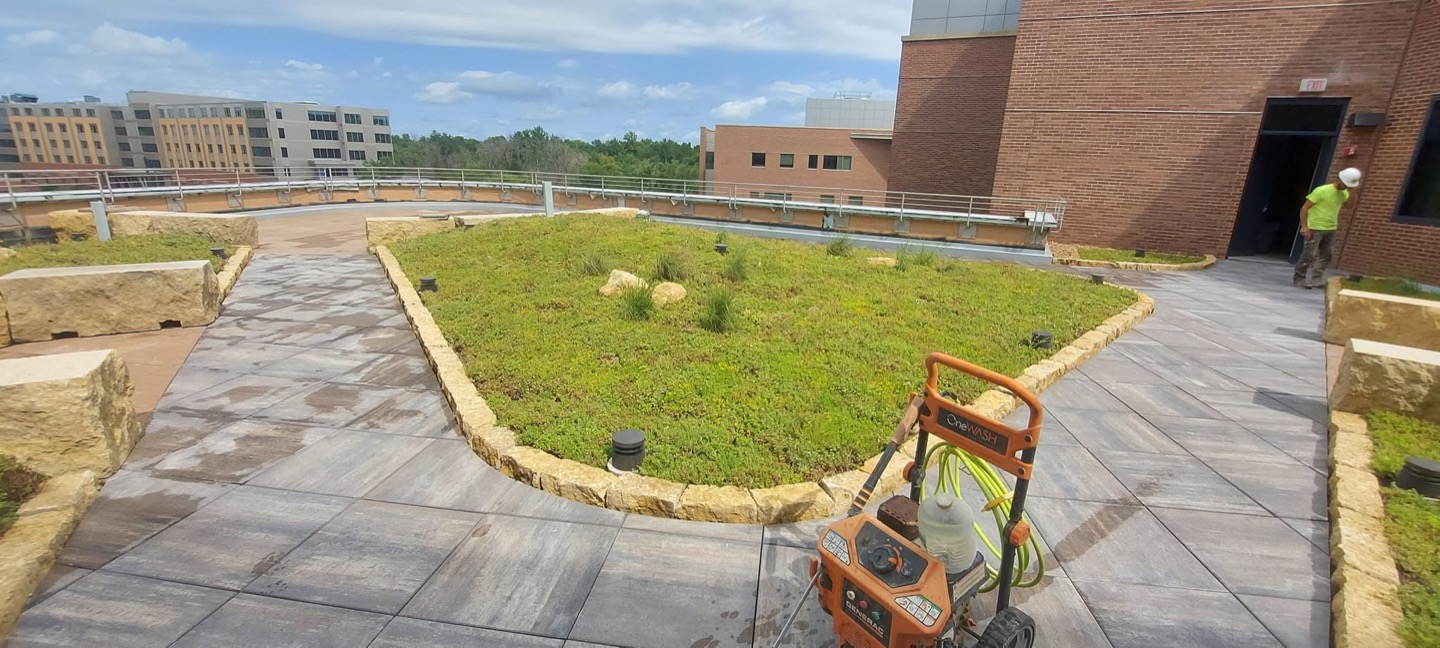 Established lawn area with planting bed edging, Platteville WI